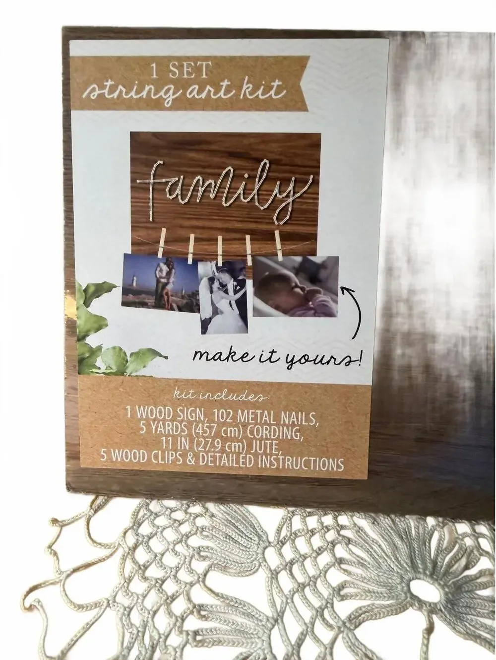 Family String Art Kit with Wood Sign, Nails, Cord, and Clips
